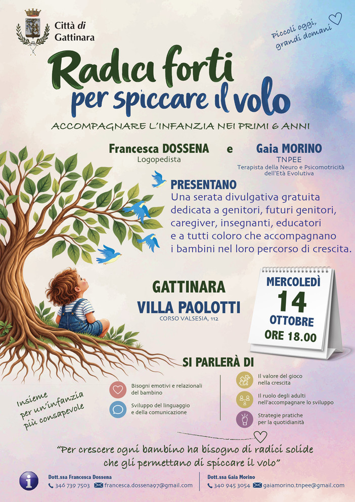 “RADICI FORTI PER SPICCARE IL VOLO”: a Gattinara una serata dedicata alla crescita dei bambini