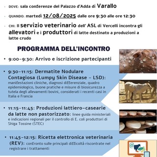 A Varallo, un incontro formativo destinato agli allevatori e produttori di latte crudo