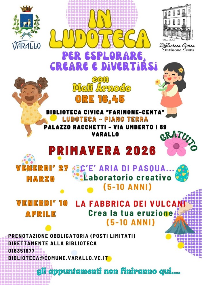 A Varallo tornano i laboratori creativi in Ludoteca: due appuntamenti di primavera per bambini dai 5 ai 10 anni