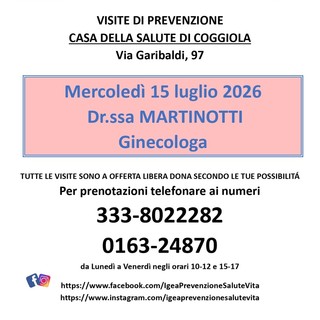Visite ginecologiche di prevenzione a Coggiola con l’associazione Igea