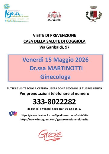 Coggiola, visite ginecologiche di prevenzione alla Casa della Salute