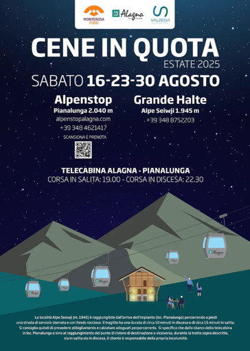 Ultimo appuntamento con le &quot;Cene in Quota&quot; ad Alagna