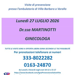 Varallo, visite ginecologiche di prevenzione a Villa Barbara con l’associazione Igea