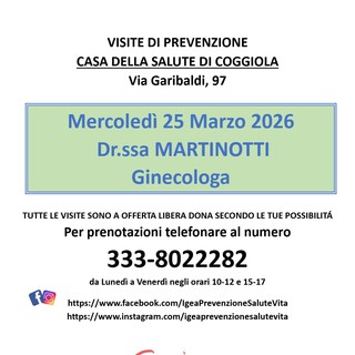 Coggiola, visite ginecologiche di prevenzione alla Casa della Salute: appuntamento il 25 marzo