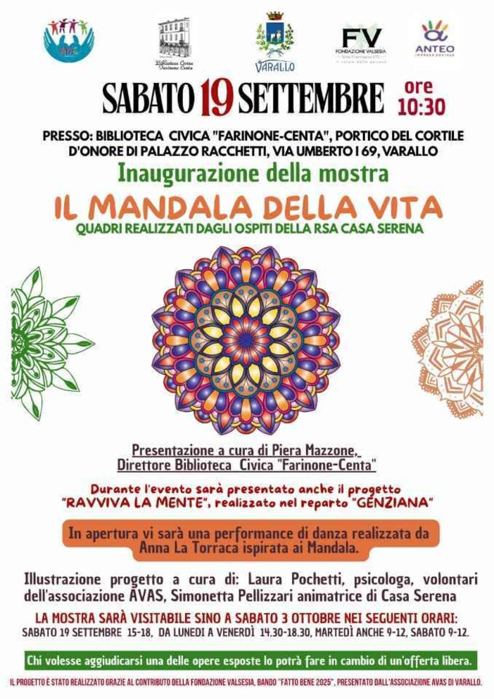 Varallo, sabato inaugura “Il Mandala della Vita”: in mostra le opere degli ospiti di Casa Serena