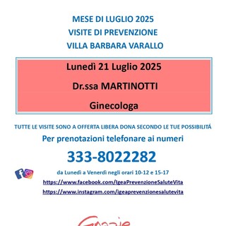Associazione Igea: visita ginecologica a Villa Barbara il 21 luglio