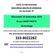 Coggiola: Visite di prevenzione ginecologiche Dr.ssa Martinotti 10 SETTEMBRE