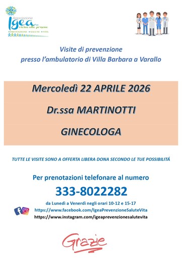 Varallo e Valduggia, ad aprile tornano le visite di prevenzione promosse da Igea