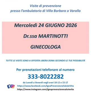 Varallo, visite ginecologiche di prevenzione con l’Associazione Igea a Villa Barbara