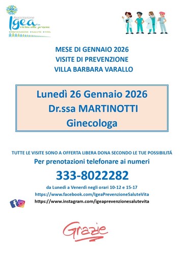 Varallo e Coggiola, visite ginecologiche di prevenzione a offerta libera con l’associazione Igea