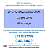 Varallo, il 20 novembre visite ginecologiche di prevenzione a Villa Barbara Varallo, il 20 novembre visite ginecologiche di prevenzione a Villa Barbara