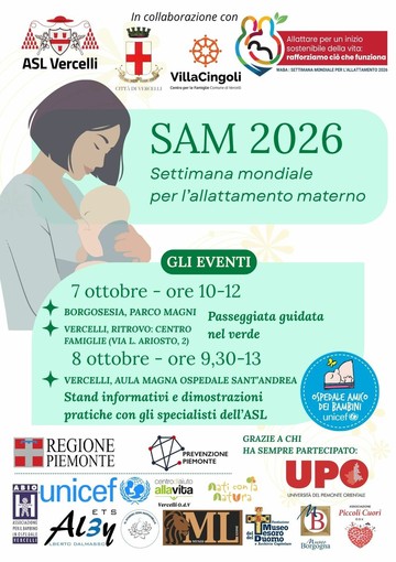 Settimana mondiale per l’allattamento, il 7 e 8 ottobre appuntamenti a Borgosesia e Vercelli