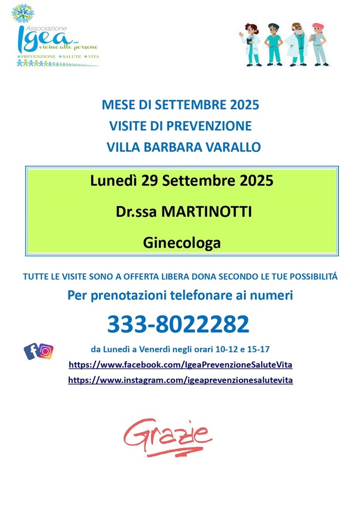 Proseguono le visite di prevenzione organizzate dall’Associazione Igea Proseguono le visite di prevenzione organizzate dall’Associazione Igea
