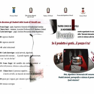 Vercelli, il 26 novembre iniziativa per le scuole al Teatro Civico: focus su web, violenza di genere e modelli culturali
