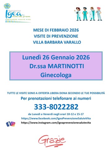 Varallo e Coggiola, visite ginecologiche di prevenzione con l’Associazione Igea