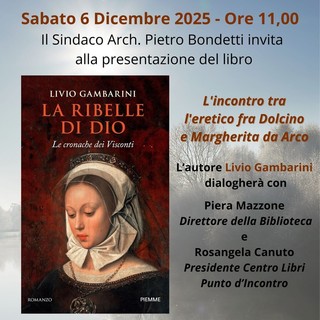 A Varallo la presentazione de “La ribelle di Dio”, il nuovo romanzo storico di Guido Gambarini A Varallo la presentazione de “La ribelle di Dio”, il nuovo romanzo storico di Guido Gambarini