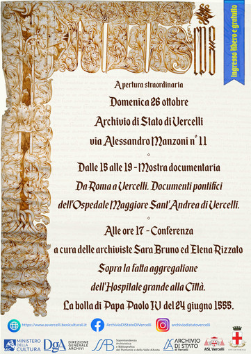 Apertura straordinaria all’Archivio di Stato di Vercelli: mostra e conferenza sulle origini dell’Ospedale di Sant’Andrea