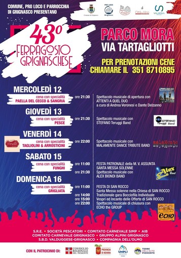 Grignasco, torna il Ferragosto Grignaschese: cinque giorni di festa al Parco Mora Grignasco, torna il Ferragosto Grignaschese: cinque giorni di festa al Parco Mora