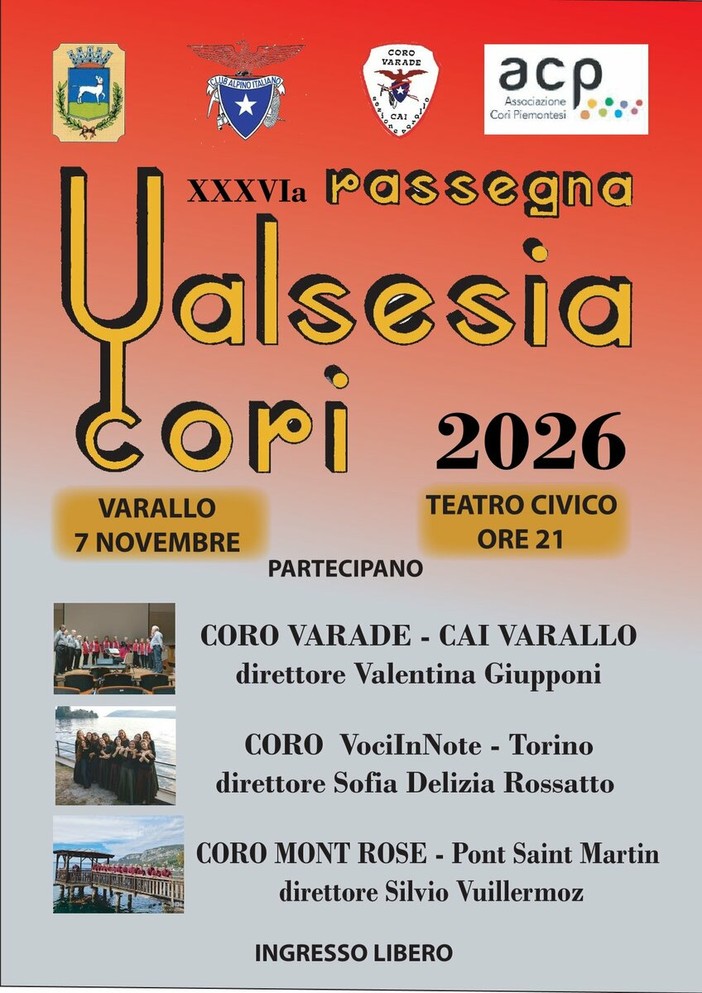 Varallo, il 7 novembre torna la Rassegna Valsesia Cori al Teatro Civico Varallo, il 7 novembre torna la Rassegna Valsesia Cori al Teatro Civico