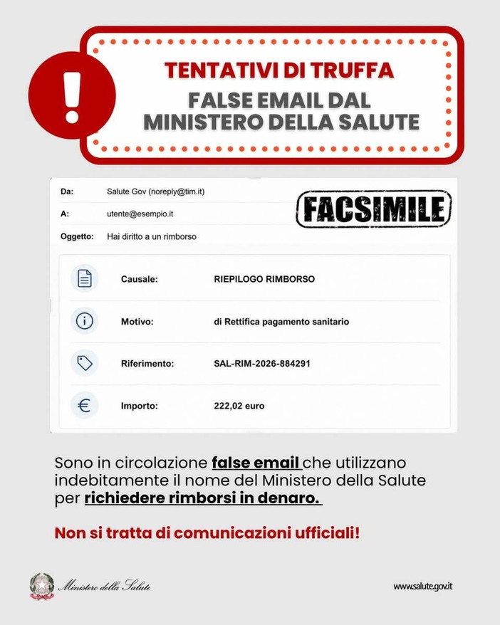Attenzione alle false email sui rimborsi sanitari!