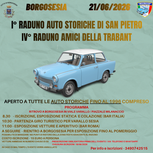 Borgosesia, auto storiche protagoniste per San Pietro con il raduno degli Amici della Trabant Borgosesia, auto storiche protagoniste per San Pietro con il raduno degli Amici della Trabant