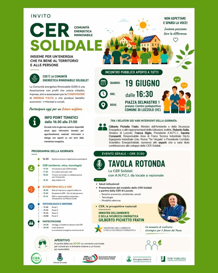 Lozzolo presenta la CER Solidale, incontro pubblico con il ministro Gilberto Pichetto Fratin Lozzolo presenta la CER Solidale, incontro pubblico con il ministro Gilberto Pichetto Fratin