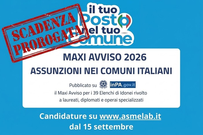 Maxi avviso ASMEL 2026, boom di candidature: prorogata la scadenza al 15 ottobre