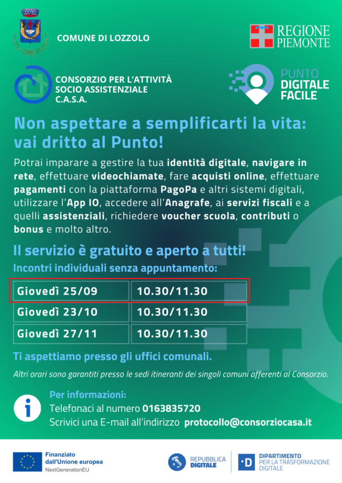 Lozzolo: nuovo appuntamento con lo Sportello Digitale