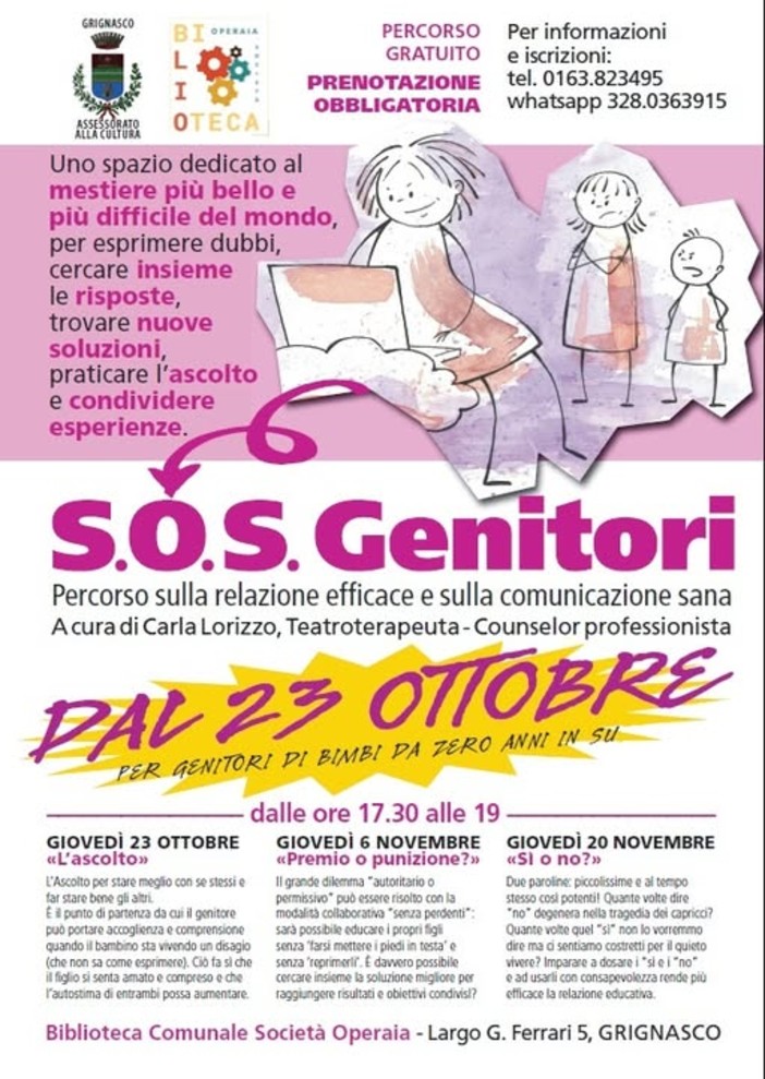 Grignasco, al via “S.O.S. Genitori”: un percorso gratuito per migliorare la comunicazione in famiglia Grignasco, al via “S.O.S. Genitori”: un percorso gratuito per migliorare la comunicazione in famiglia