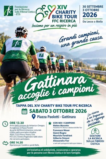 Gattinara, sabato 3 ottobre arrivano i campioni del Charity Bike Tour per sostenere la ricerca sulla fibrosi cistica Gattinara, sabato 3 ottobre arrivano i campioni del Charity Bike Tour per sostenere la ricerca sulla fibrosi cistica