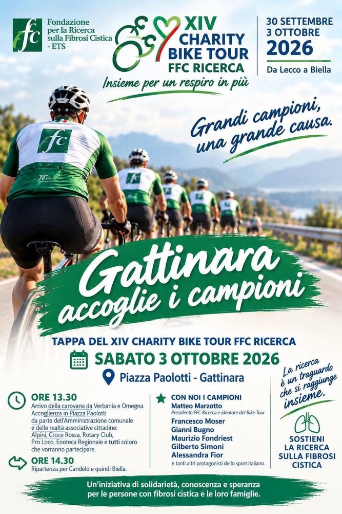 Gattinara, sabato 3 ottobre arrivano i campioni del Charity Bike Tour per sostenere la ricerca sulla fibrosi cistica