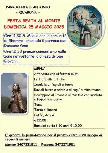 Quarona: domenica 25 maggio si celebra la Festa della Beata al Monte
