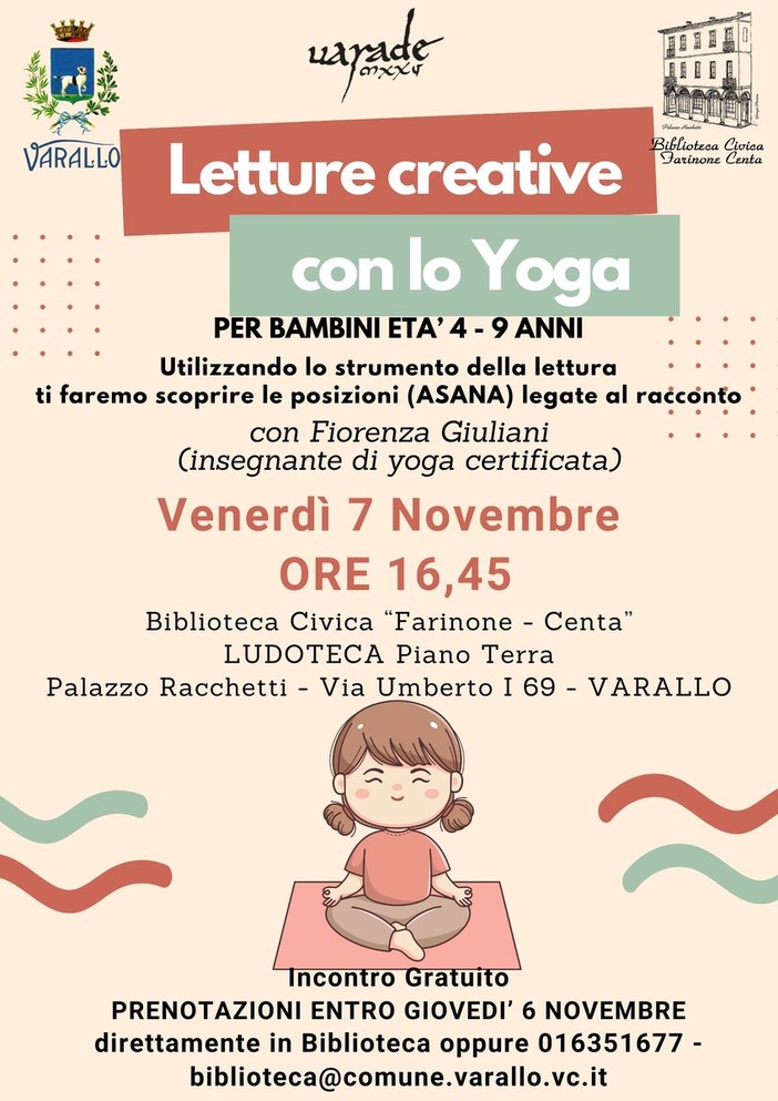 Varallo, in Biblioteca “Letture creative con lo yoga” per bimbi 4–9 anni – 7 novembre 2025 Varallo, in Biblioteca “Letture creative con lo yoga” per bimbi 4–9 anni – 7 novembre 2025