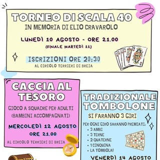 Breia, agosto entra nel vivo con scala 40, caccia al tesoro e tombolone