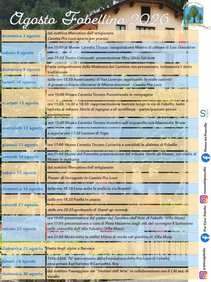 Fobello, agosto ricco di appuntamenti tra artigianato, cultura, tradizione e feste