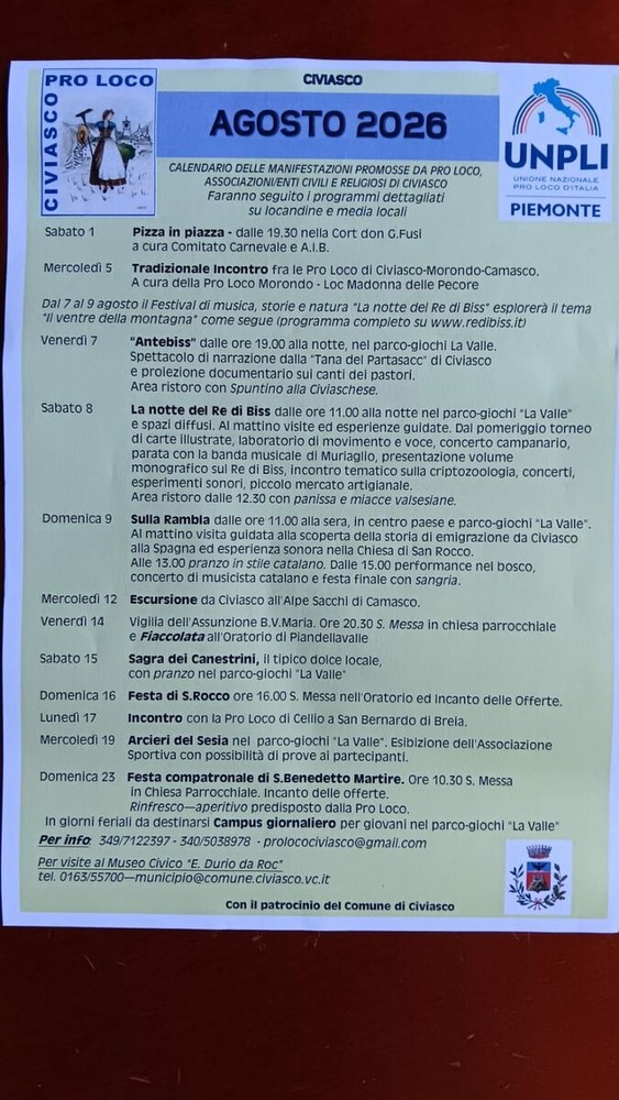 Civasco, agosto ricco di eventi tra tradizione, musica, natura e convivialità Civasco, agosto ricco di eventi tra tradizione, musica, natura e convivialità
