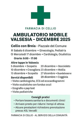 Ambulatorio medico mobile in Valsesia: visite e screening anche a Cellio con Breia Ambulatorio medico mobile in Valsesia: visite e screening anche a Cellio con Breia