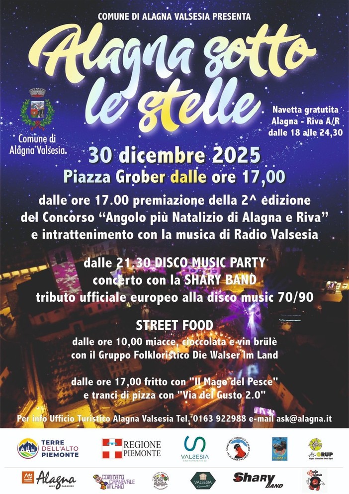 “Alagna sotto le stelle”, musica, street food e festa in piazza per salutare l’anno