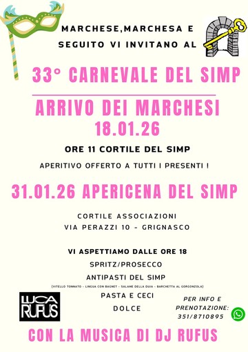 A Grignasco il Carnevale del Simp entra nel vivo tra arrivo dei Marchesi e “AperiCena” nel cortile delle Associazioni