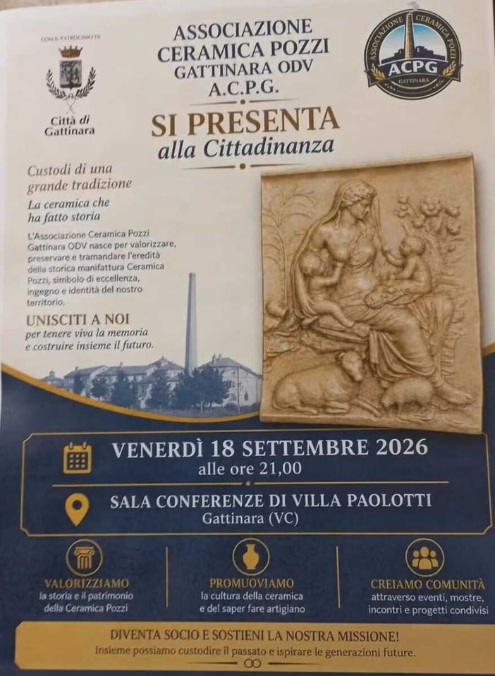 Gattinara riscopre la Ceramica Pozzi: venerdì la presentazione della nuova associazione Gattinara riscopre la Ceramica Pozzi: venerdì la presentazione della nuova associazione