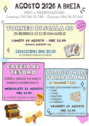 Breia, agosto entra nel vivo con scala 40, caccia al tesoro e tombolone Breia, agosto entra nel vivo con scala 40, caccia al tesoro e tombolone