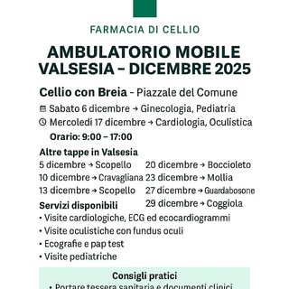 Ambulatorio medico mobile in Valsesia: visite e screening anche a Cellio con Breia