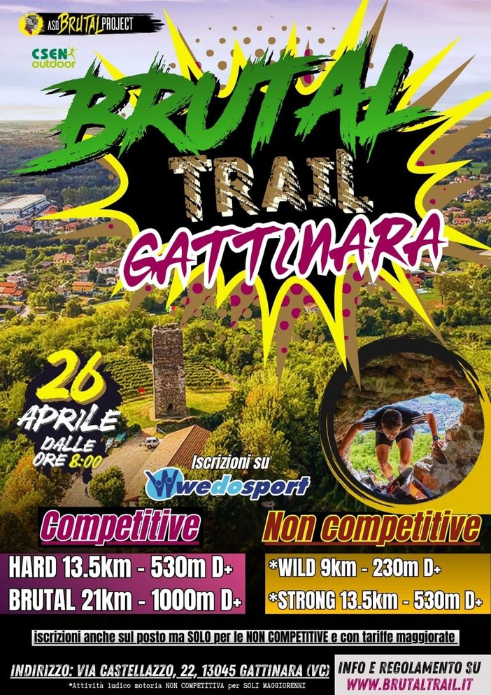 A Gattinara torna il Brutal Trail: il 26 aprile sfida tra colline, sterrati e percorsi per tutti i livelli