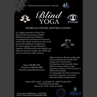 Varallo, al Salone XXV Aprile un’esperienza di Blind Yoga tra ascolto e consapevolezza