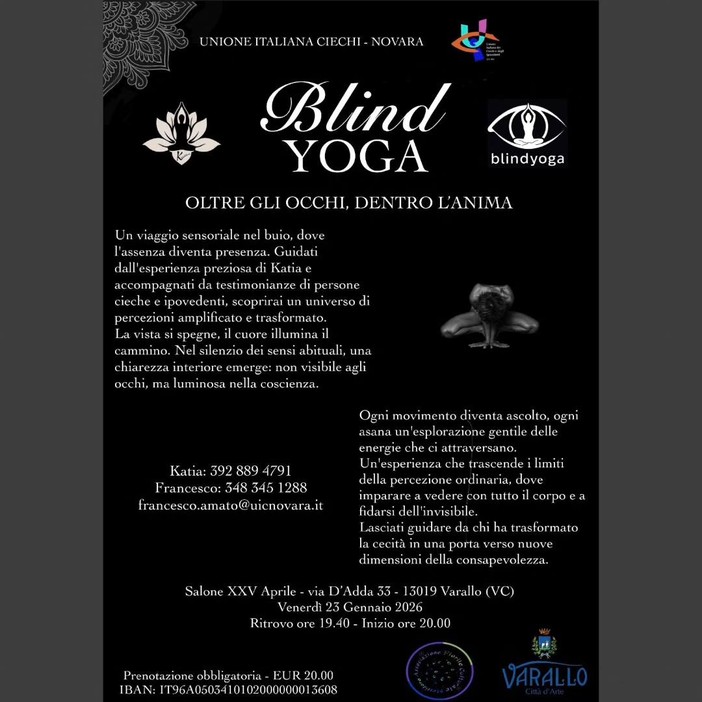 Varallo, al Salone XXV Aprile un’esperienza di Blind Yoga tra ascolto e consapevolezza