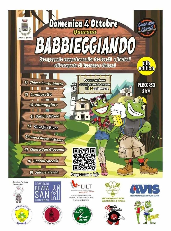 Quarona, il 4 ottobre torna “Babbieggiando”: otto chilometri tra frazioni, sapori e territorio Quarona, il 4 ottobre torna “Babbieggiando”: otto chilometri tra frazioni, sapori e territorio