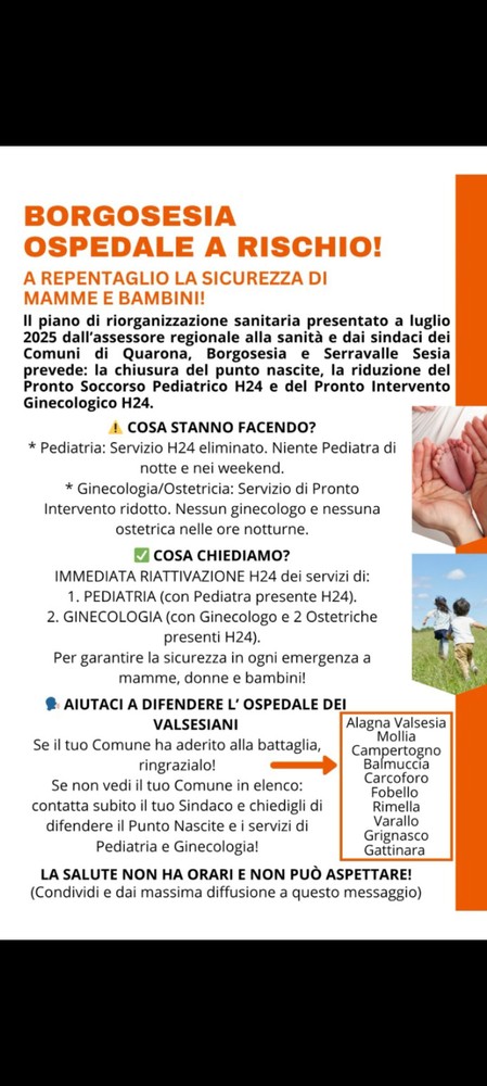 Ospedale di Borgosesia a rischio: cittadini e Comuni uniti per difendere i servizi di Pediatria e Ginecologia H24