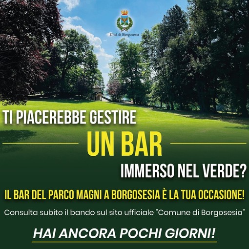 Borgosesia, ultimi giorni per il bando di gestione del bar del Parco Magni Borgosesia, ultimi giorni per il bando di gestione del bar del Parco Magni