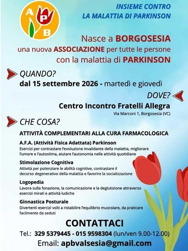 Borgosesia, nasce una nuova associazione per le persone con Parkinson: attività al via dal 15 settembre Borgosesia, nasce una nuova associazione per le persone con Parkinson: attività al via dal 15 settembre