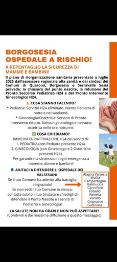 Ospedale di Borgosesia a rischio: cittadini e Comuni uniti per difendere i servizi di Pediatria e Ginecologia H24